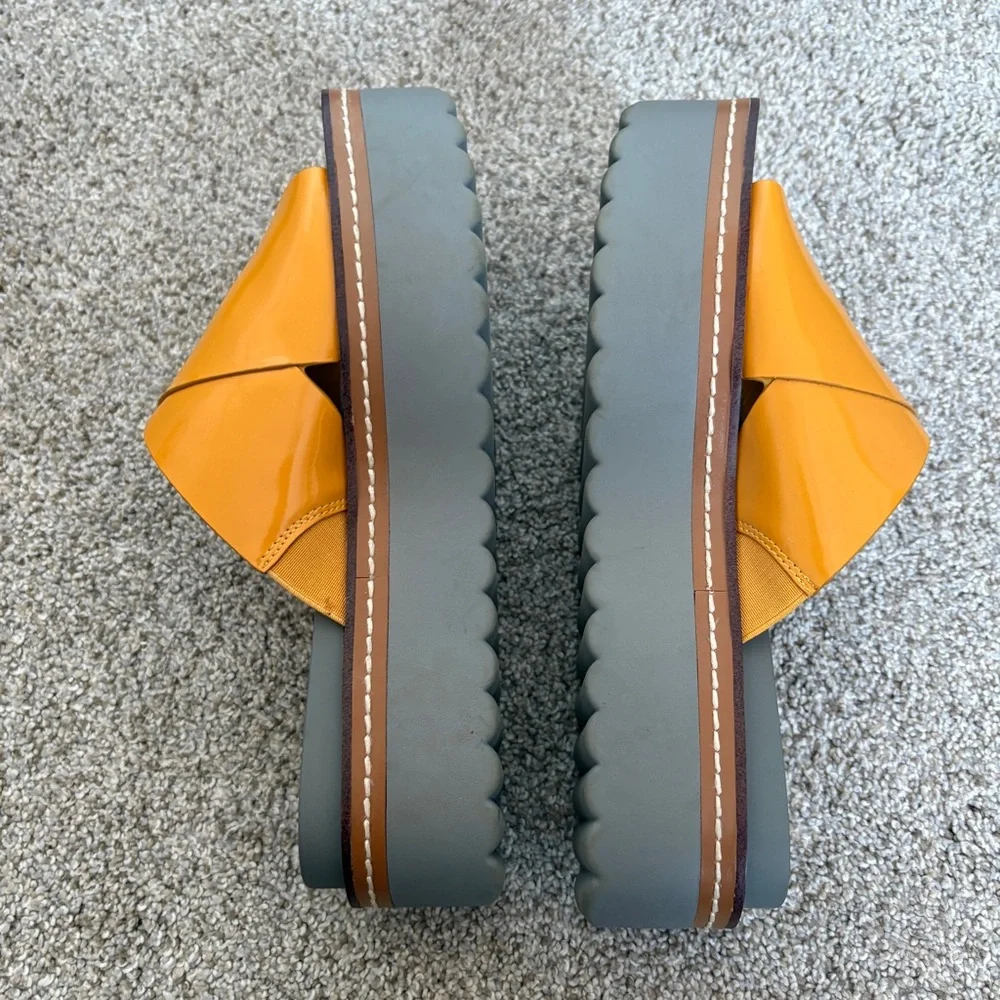 Zara Y2K 90s Platform Slip On Sandal Mules Mustard Yellow Size 38 - Picture 8 of 11